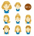 Cute blonde little girls with various hair style.