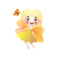 Cute blonde long hair fairy girl with golden wings