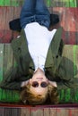 Cute Blonde Teenager Girl Relaxing In Park Playground In Sunny Day. Royalty Free Stock Photo