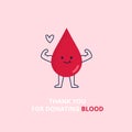 Cute blood drop mascot. Charity, saving life. Vector flat illustration