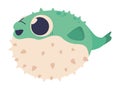 cute blowfish sea life cartoon icon