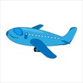 cute Blue airplane cartoon style isolated on white background. Aircraft symbol Royalty Free Stock Photo