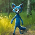 Cute blue anthropomorphic fox standing, Generative AI