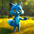 Cute blue anthropomorphic fox standing, Generative AI