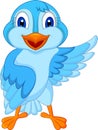 Cute blue bird cartoon waving Royalty Free Stock Photo