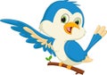 Cute blue bird cartoon waving Royalty Free Stock Photo