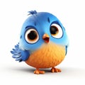 Cute Blue Bird 3d Clay Render - Vibrant And Lively Cartoon Character