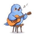Cute Blue Bird Playing Acoustic Guitar Royalty Free Stock Photo