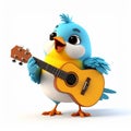 Cute Blue Bird Playing Yellow Ukulele Royalty Free Stock Photo