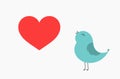 Cute blue bird singing with red heart Royalty Free Stock Photo