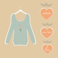 Cute blue blouse on a hanger plate painted hearts and flowers vector.