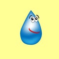 Cute blue cartoon drop on the yellow background