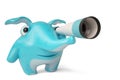 Cute blue cartoon elephant and telescope,3D illustration. Royalty Free Stock Photo