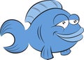 Cute blue cartoon fish smiles as it looks ahead