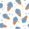 Cute blue cartoon ice cream seamless vector pattern background illustration