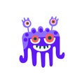 Cute blue cartoon monster, fabulous incredible creature, funny alien vector Illustration Royalty Free Stock Photo