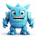Cute Blue Cartoon Monster Superhero - 3d Volumetric Lighting Robotics Kids Royalty Free Stock Photo