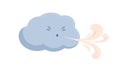 Cute blue cloud with funny angry face with blowing wind. Windy weather icon. Sweet baby character with gust of air from Royalty Free Stock Photo