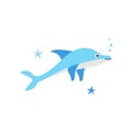 Cute blue dolphin on isolated white background vector Royalty Free Stock Photo