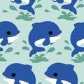 Cute blue dolphines in a seamless pattern design Royalty Free Stock Photo