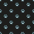 Cute blue doodle paw prints with hearts. Fabric design seamless pattern Royalty Free Stock Photo