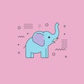 Cute Blue Elephant Illustration with Raised Trunk on Pink Background Royalty Free Stock Photo