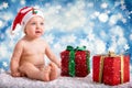 Baby girl with a Santa Claus hat for the festive season Royalty Free Stock Photo