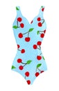 Cute blue, female swimsuit with red cherries