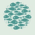 Cute blue fish circle vector design for card