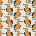 Cute blue-footed boobies hand drawn vector illustration. Funny yellow birds in flat style seamless pattern for kids fabric.