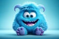 Cute blue furry monster with a sweet smile and big eyes Royalty Free Stock Photo