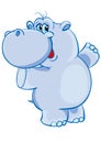 Cute blue hippo character is having fun dancing, isolated object on white background, vector illustration Royalty Free Stock Photo