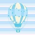 Cute blue hot air balloon vector cartoon suitable for baby nursery wall, and greeting card Royalty Free Stock Photo