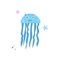 Cute blue jellyfish vector isolated on white background Royalty Free Stock Photo