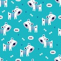 Cute blue little dogs seamless pattern