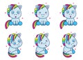 Cute blue little pony or horse vector illustration set with different emotions Royalty Free Stock Photo