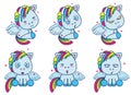 Cute blue little pony with wings vector illustration set of different emotions. Royalty Free Stock Photo