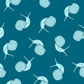 Cute blue little snails on teal background seamless pattern. hand drawn illustration.