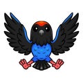 Cute blue manakin bird cartoon flying