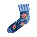 Cute blue marine cotton sock with sea ships Royalty Free Stock Photo