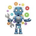 Friendly Blue Robot Cartoon Character Engineer Gears Wrench 3D Illustration Royalty Free Stock Photo