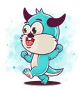 cute blue monster cartoon happy illustration