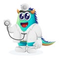 Cute blue monster doctor holding stethoscope Royalty Free Stock Photo