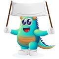 Cute blue monster holding blank banner Royalty Free Stock Photo