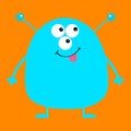 Cute blue monster icon. Happy Halloween. Cartoon colorful scary funny character. Eyes, ears antenna, mouth, tongue. Funny baby col Royalty Free Stock Photo
