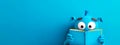 Cute Blue Monster Reading a Book on Bright Blue Background Royalty Free Stock Photo