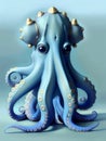 Cute blue octopus with big eyes. Generative AI Royalty Free Stock Photo