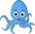 Cute blue octopus cartoon smiling