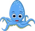 Cute blue octopus cartoon smiling for you design