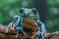Cute blue and orange frog sitting on a tree branch Royalty Free Stock Photo